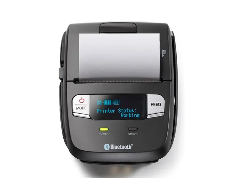 Schwarzer mobiler Bluetooth-Thermodrucker mit Papierrolle