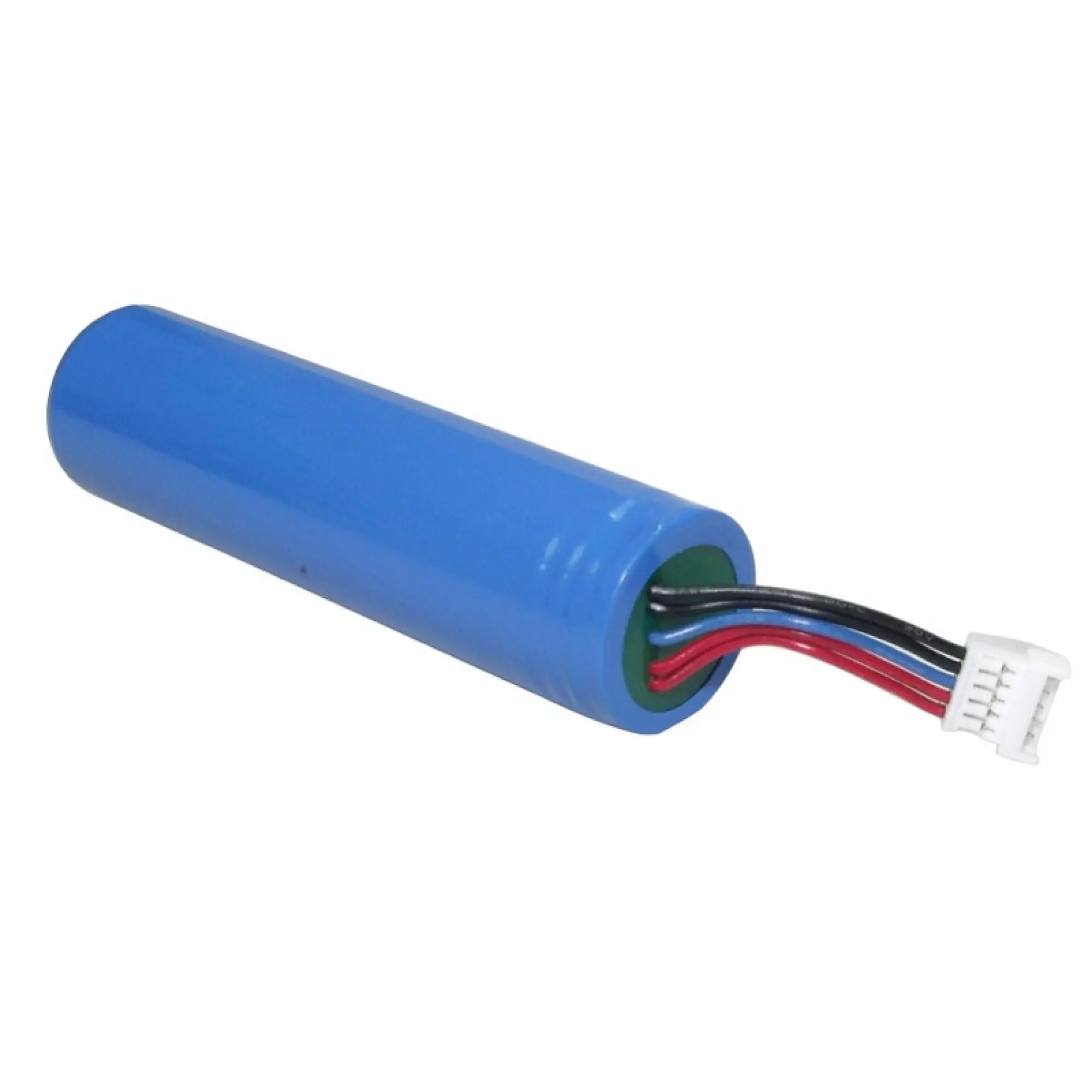 Blauer zylindrischer Lithium-Ionen-Akku mit Kabeln