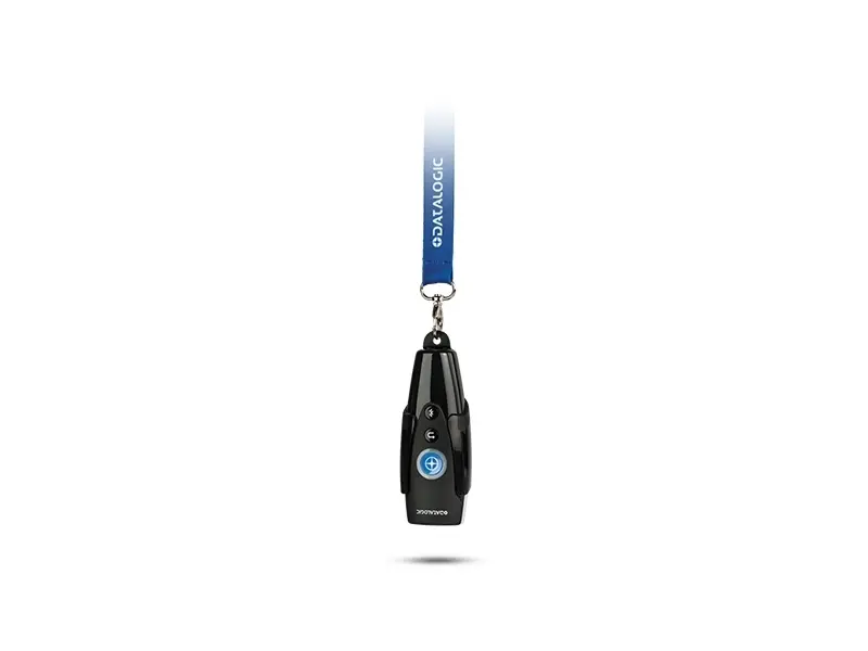 Schwarzer Datalogic Taschenscanner mit blauem Lanyard