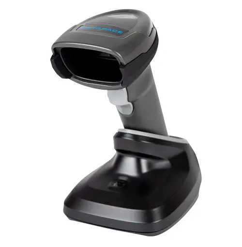 Kabelloser Barcode Scanner mit Ladeschale in Schwarz