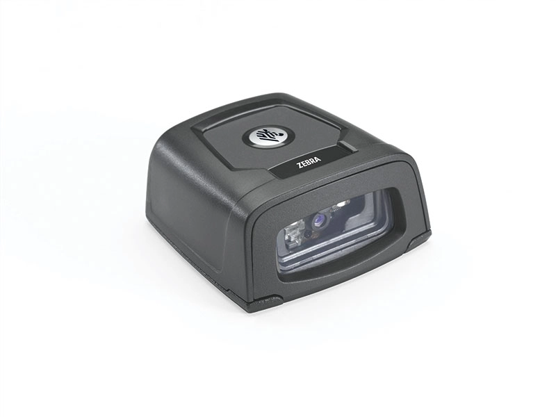 Schwarzer Zebra Barcode-Scanner stationär auf Weiß
