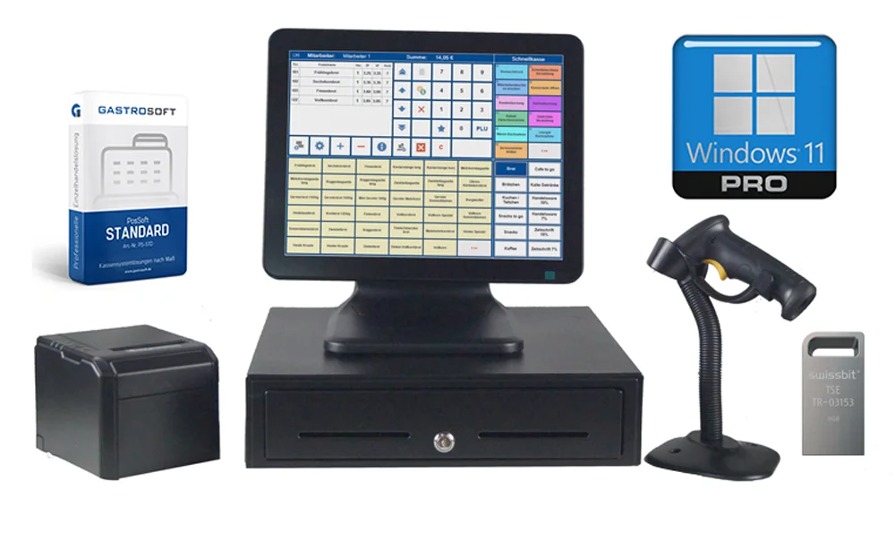 Gastro Kassen­system mit Monitor, Drucker, Scanner, TSE