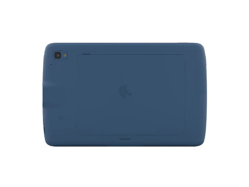 Robustes blaues Tablet von hinten mit Kamera
