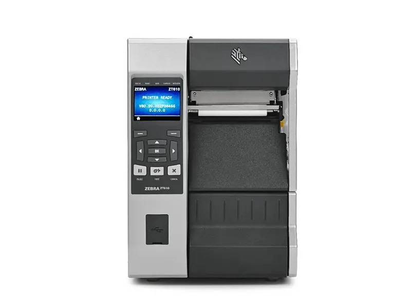 Frontansicht Zebra ZT610 Etikettendrucker silber-schwarz