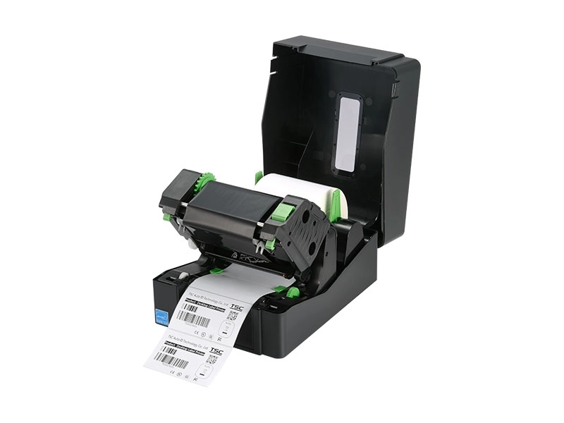 Schwarzer Thermo-Etikettendrucker mit eingelegter Rolle