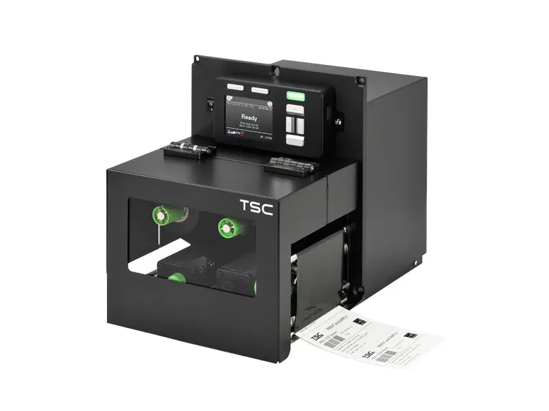 Schwarzer TSC Industrie Etikettendrucker mit Display