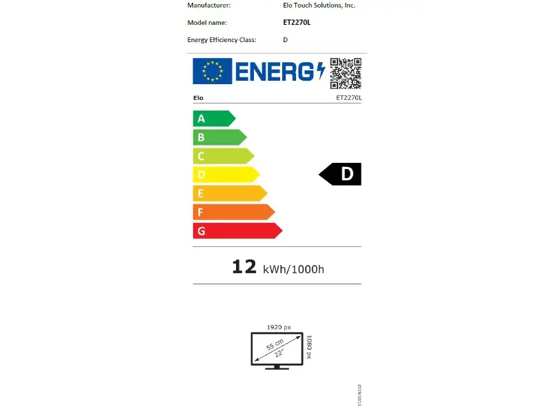 EU-Energielabel Elo ET2270L Monitor Klasse D 12 kWh