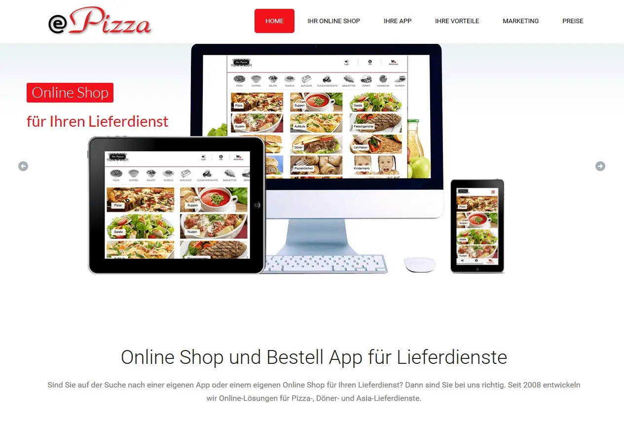 Responsive Online Shop und Bestell-App für Pizza-Lieferdiens
