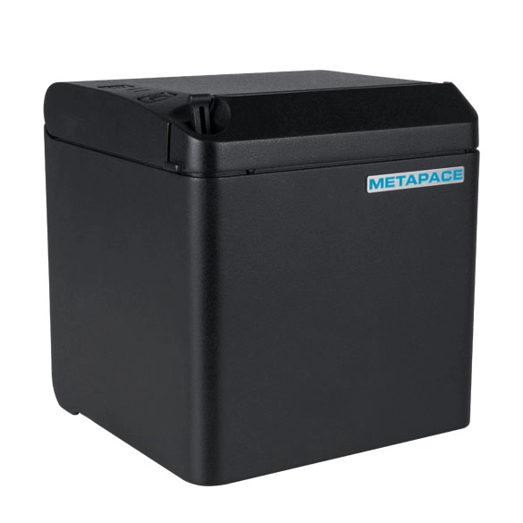Black Metapace T-40 compact thermal POS receipt printer with USB, Bluetooth, 80 mm cutter and 203 dpi for retail and hospitality
