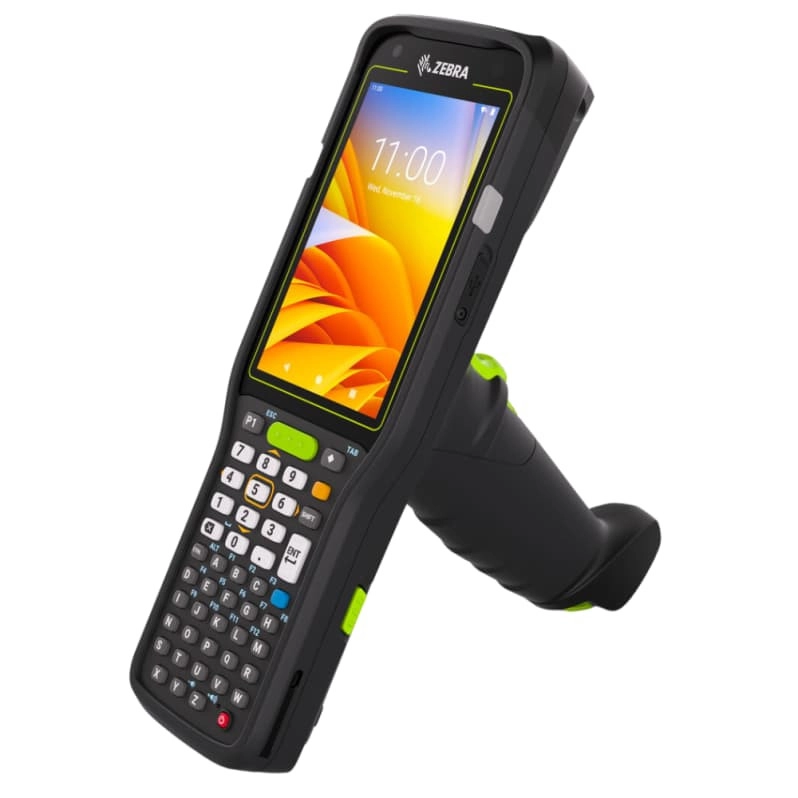 Robuster Zebra Handheld-Scanner mit Touchdisplay, physischer Tastatur und ergonomischem Pistolengriff für mobiles Scannen im Lager und Einzelhandel