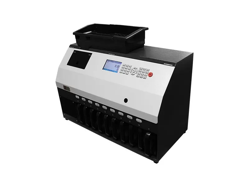 Elektronische Münzzählmaschine mit Display und Sortierfächer