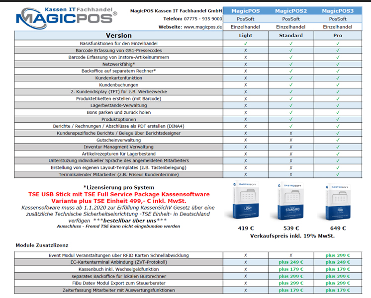 MagicPOS Handel Kassensystem 15 Zoll Touch mit TSE und Softw