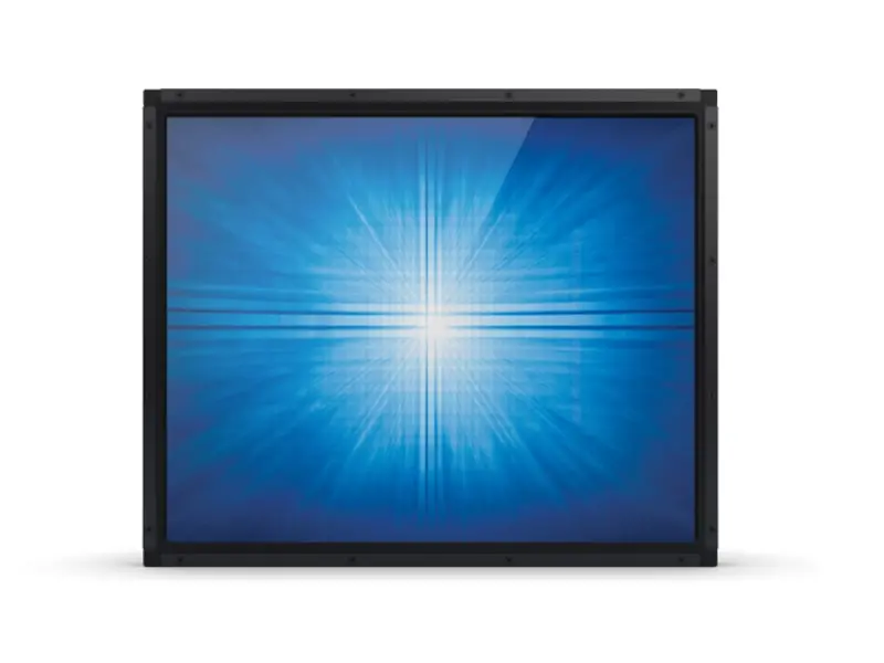 Schwarzer Industrie-Monitor mit blauem Lichtdisplay