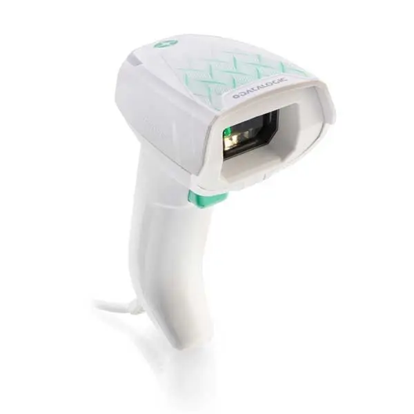 Weiß-grüner Datalogic Barcode-Scanner mit Kabel