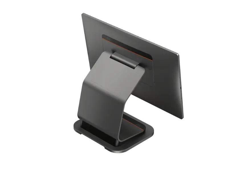 Graues POS-Kassensystem mit stabilem Standfuß Rückansicht