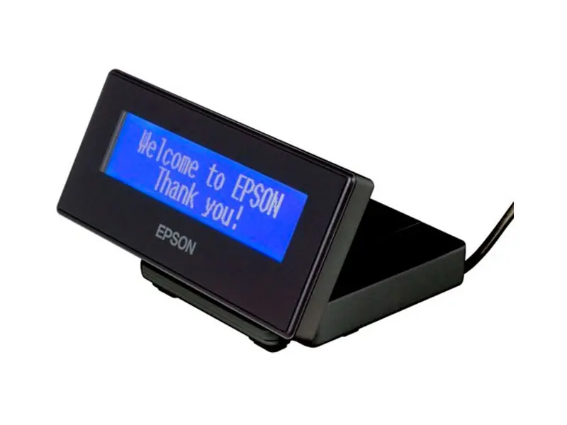 Schwarzes Epson Kundendisplay mit blauem LCD