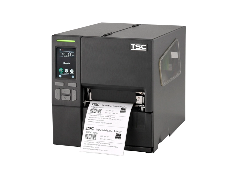 Schwarzer TSC MB240T Industrie-Etikettendrucker im Einsatz