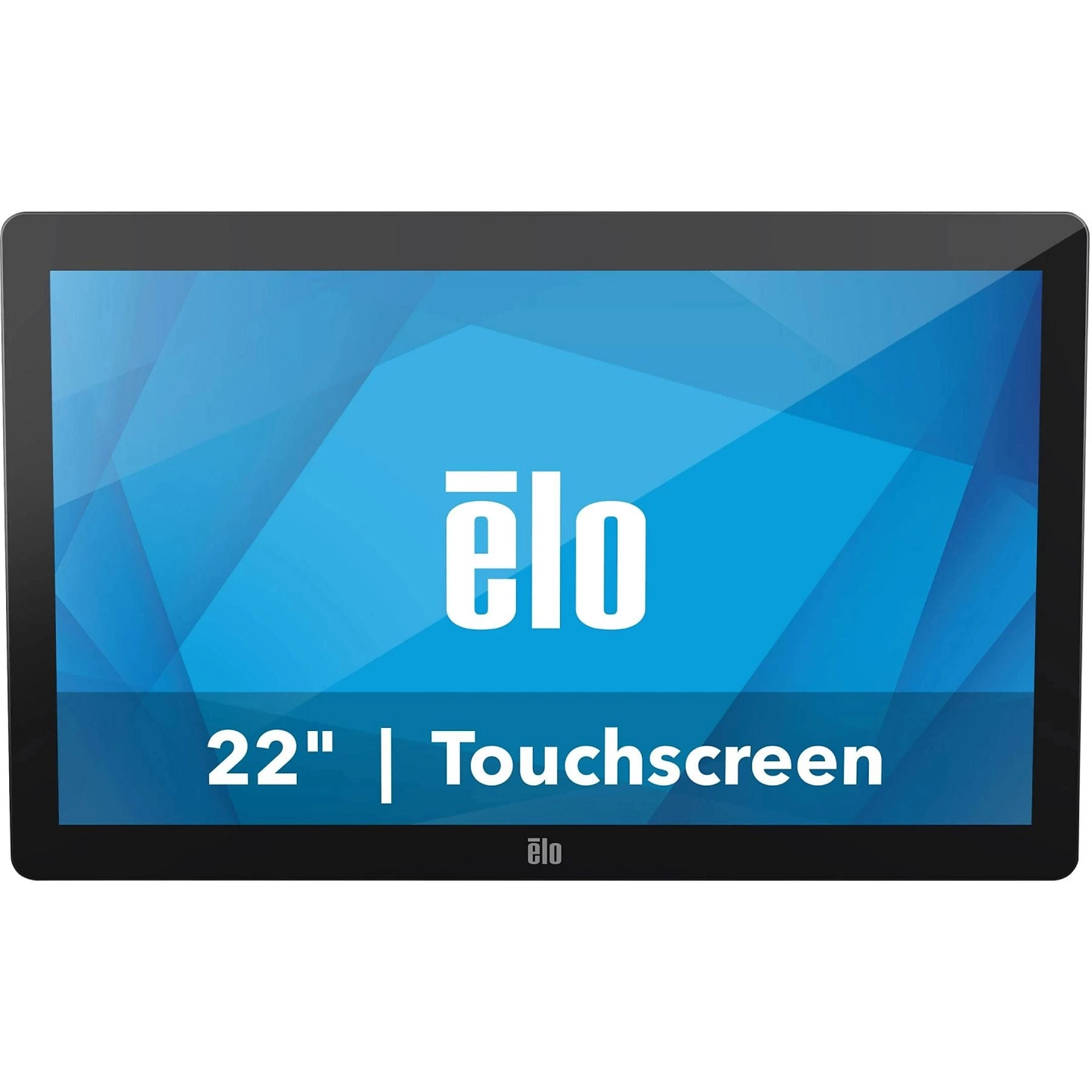 Elo 22-Zoll-Touchscreen-Monitor mit schwarzem Rahmen und blauem Display für Kasse, POS und interaktive Anwendungen