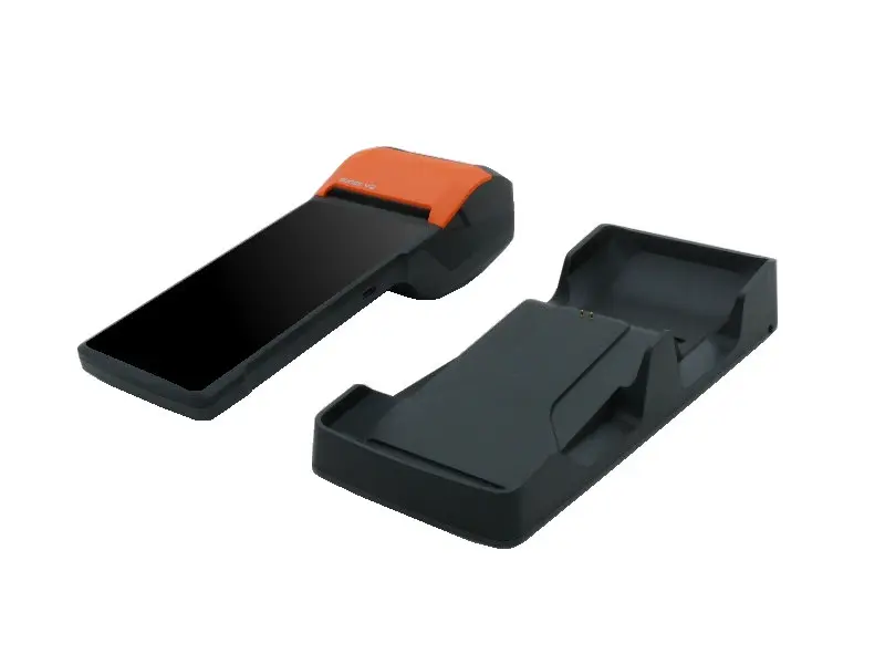 Schwarzes mobiles POS-Terminal mit Dockingstation