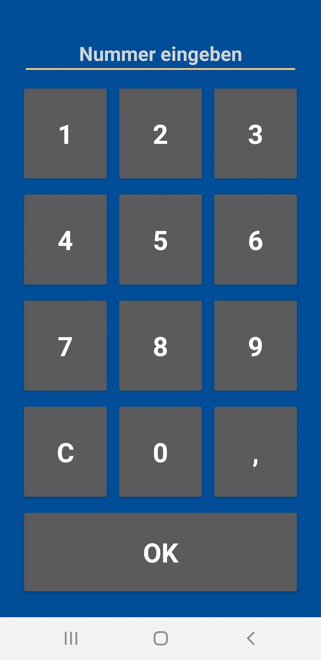 Smartphone-Zahlenfeld mit Nummer eingeben und OK-Taste
