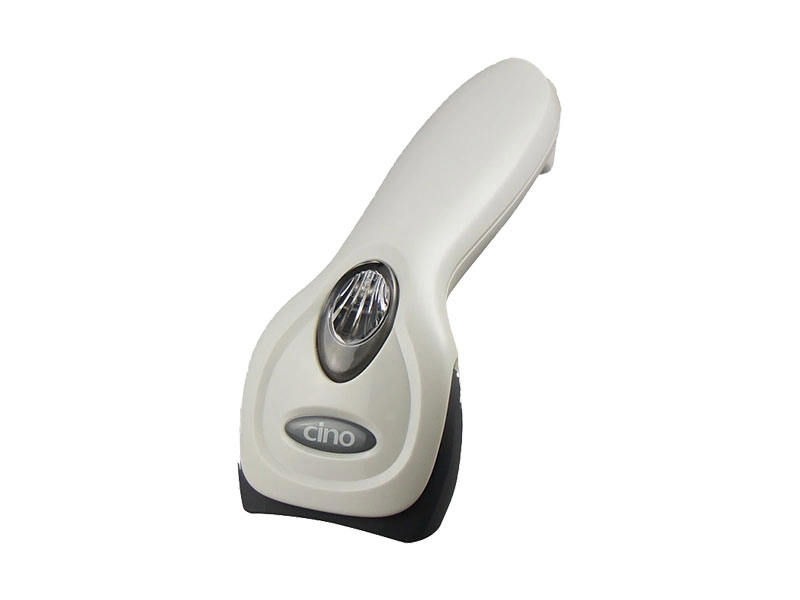 Weißer Cino Hand-Barcodescanner seitliche Ansicht