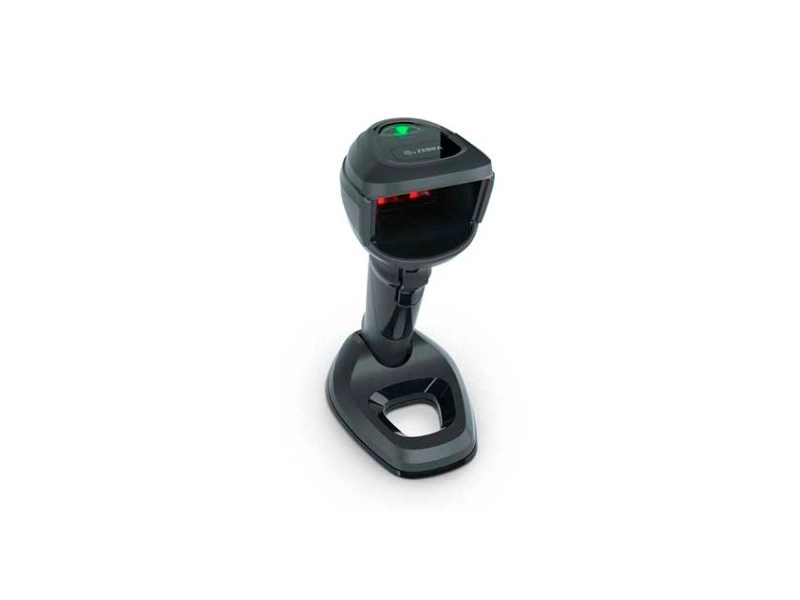 Schwarzer Zebra Freihand-Barcode-Scanner DS9308 auf Standfuß