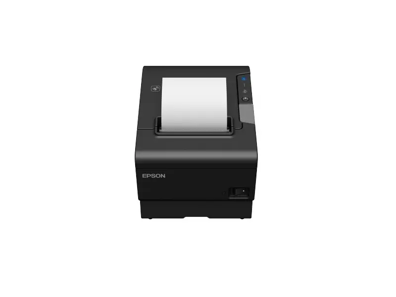 Schwarzer Epson Bondrucker mit eingelegter Papierrolle