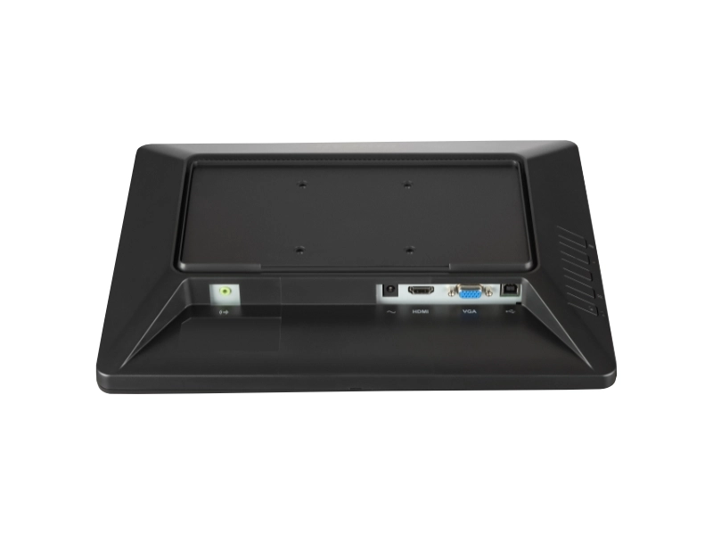 Rückseite des schwarzen Iiyama ProLite T1521MSC-B2 15 Zoll Touchmonitors mit HDMI-, VGA-, USB- und Stromanschluss