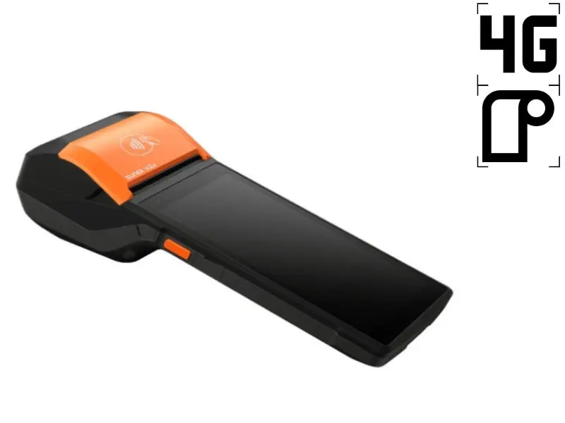 Schwarzes-oranges 4G Kartenterminal mit integriertem Drucker