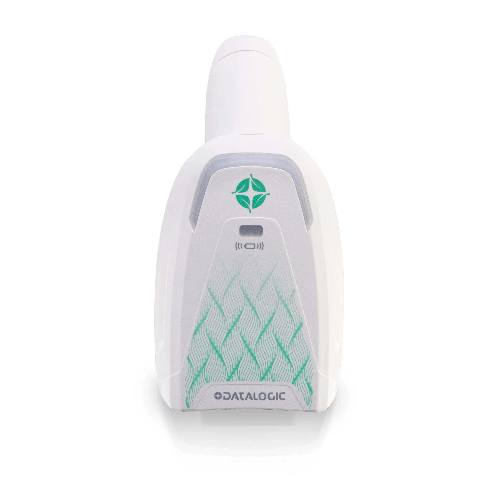 Datalogic Barcode-Handscanner in Weiß mit grünem Muster