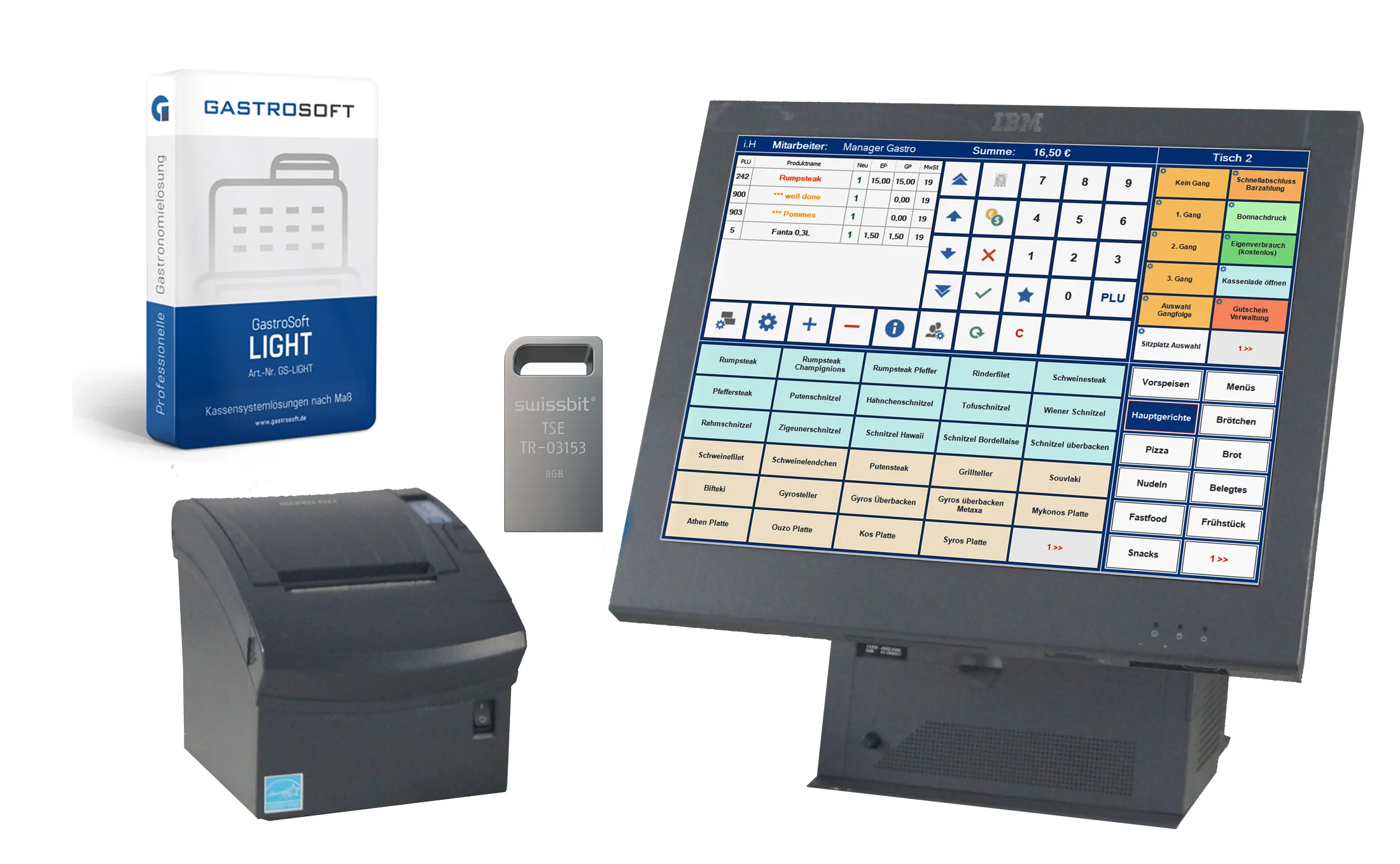GastroSoft LIGHT Kassensystem mit Touchscreen, Drucker und T