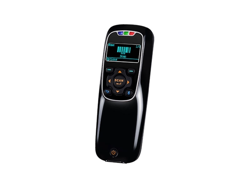 Schwarzer mobiler Bluetooth-Barcodescanner mit Display