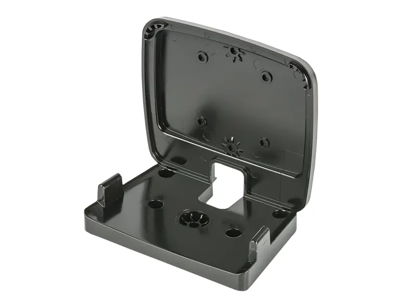 Offene schwarze Kunststoffhalterung zur Wandmontage