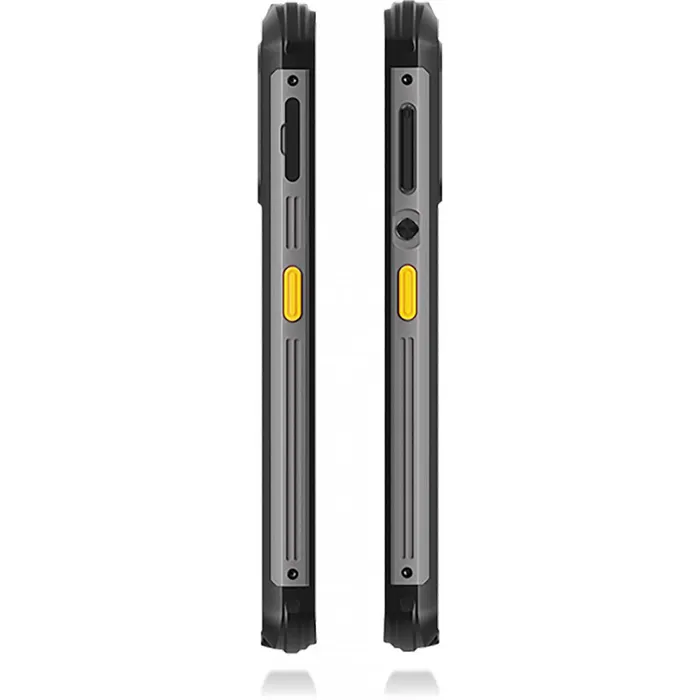 Seitenansicht des mobilen Computers Newland NFT10 Pilot Pro mit robustem Gehäuse und gelben Scan-Tasten für 2D-Datenerfassung