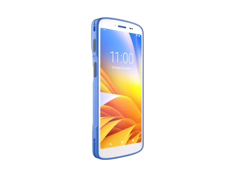 Seitliche Ansicht Smartphone mit blauem Case