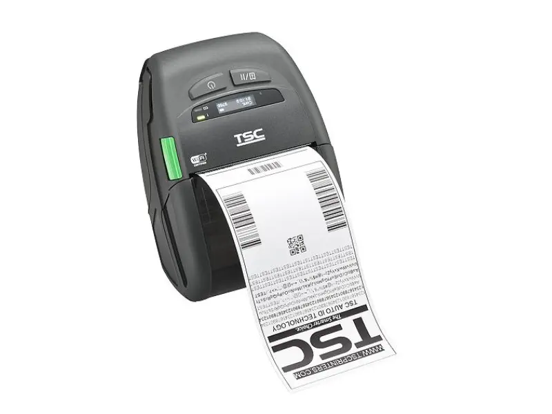 Schwarzer TSC mobiler Etikettendrucker mit Label
