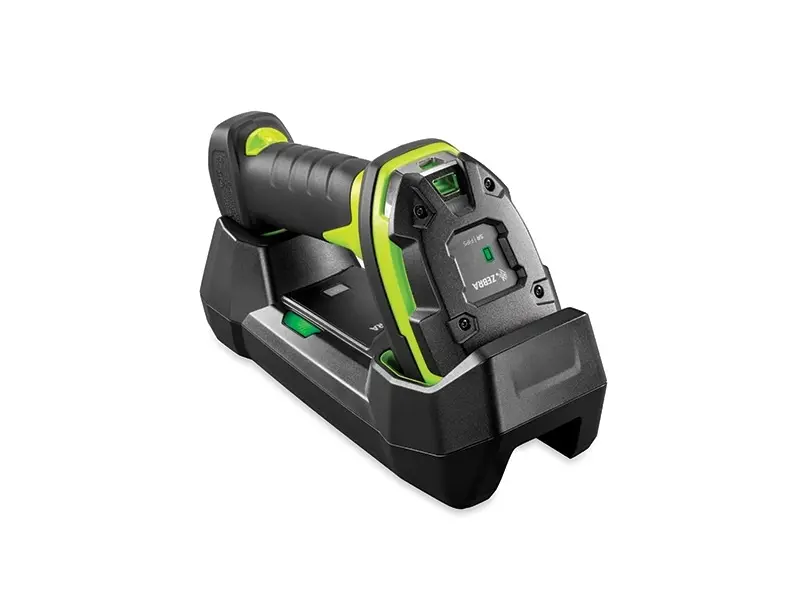 Zebra Industriescanner auf Ladestation in Schwarz-Grün
