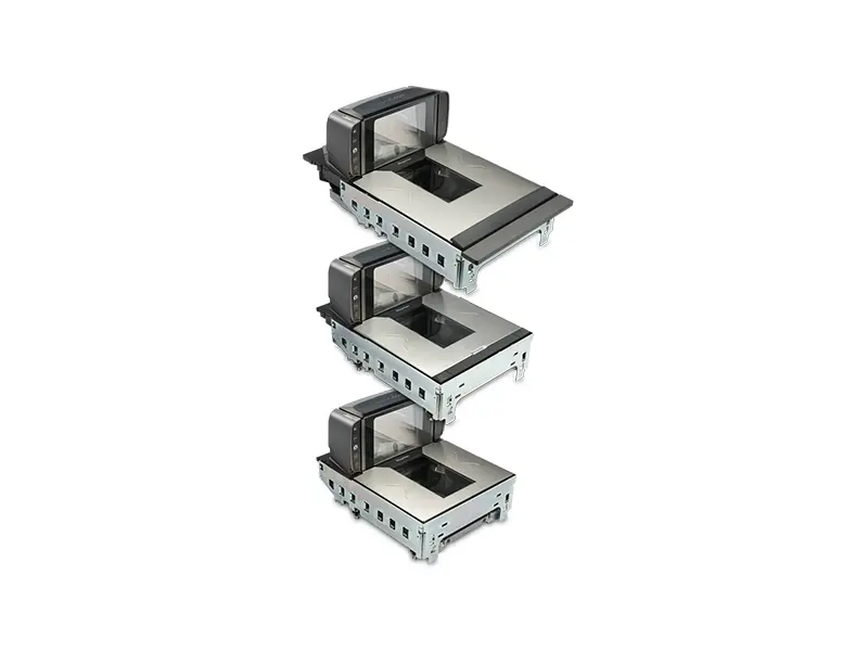 Drei Einbau-Barcodescanner für Kassentische übereinander