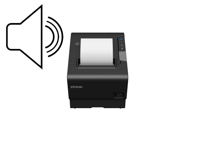 Schwarzer Epson Bondrucker mit Lautsprechersymbol