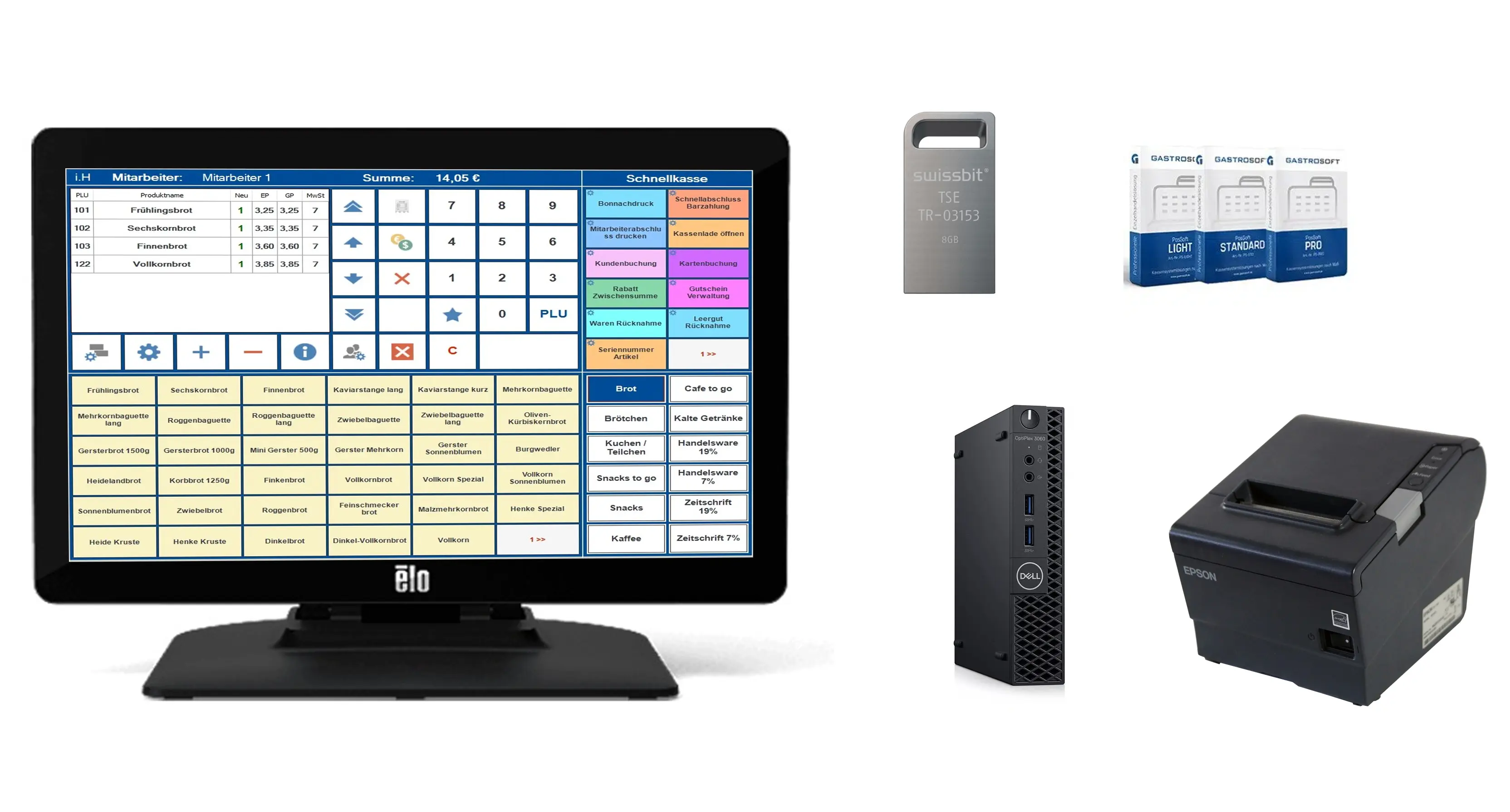 GastroSoft Kassensystem Set mit Touchscreen, PC und Drucker
