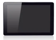 Vorderansicht eines schwarzen Tablets mit Display