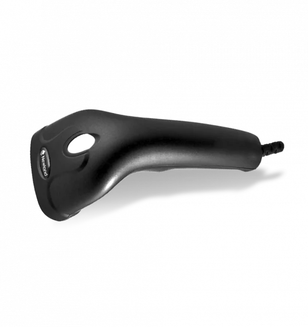 Schwarzer kabelgebundener Hand-Barcodescanner seitlich