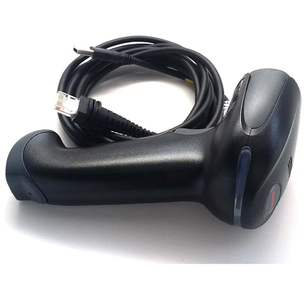 Schwarzer kabelgebundener Barcode-Scanner mit USB-Kabel