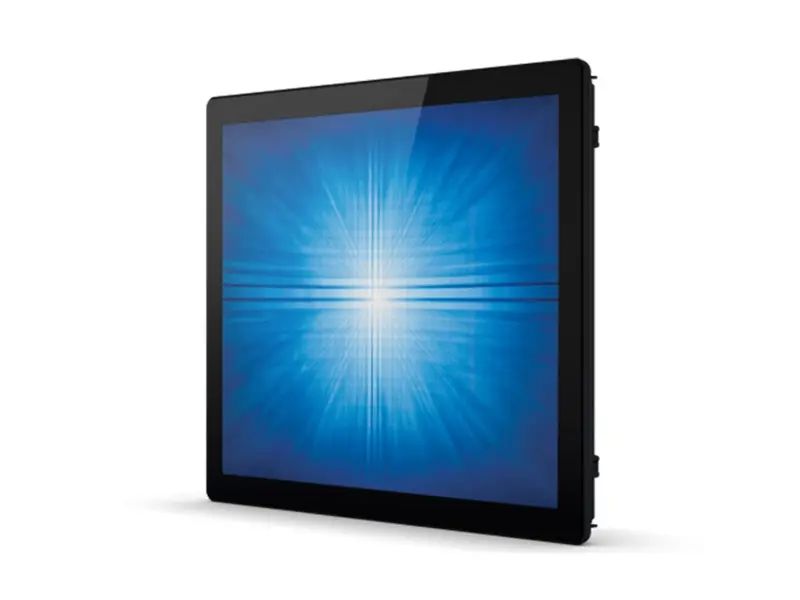 Schwarzer industrieller Touchscreen-Monitor seitliche Ansich