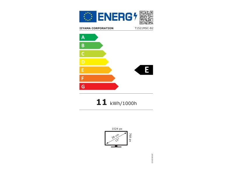 EU-Energielabel des Iiyama ProLite T1521MSC-B2 15 Zoll Touchmonitors, Energieeffizienzklasse E, 11 kWh/1000 h