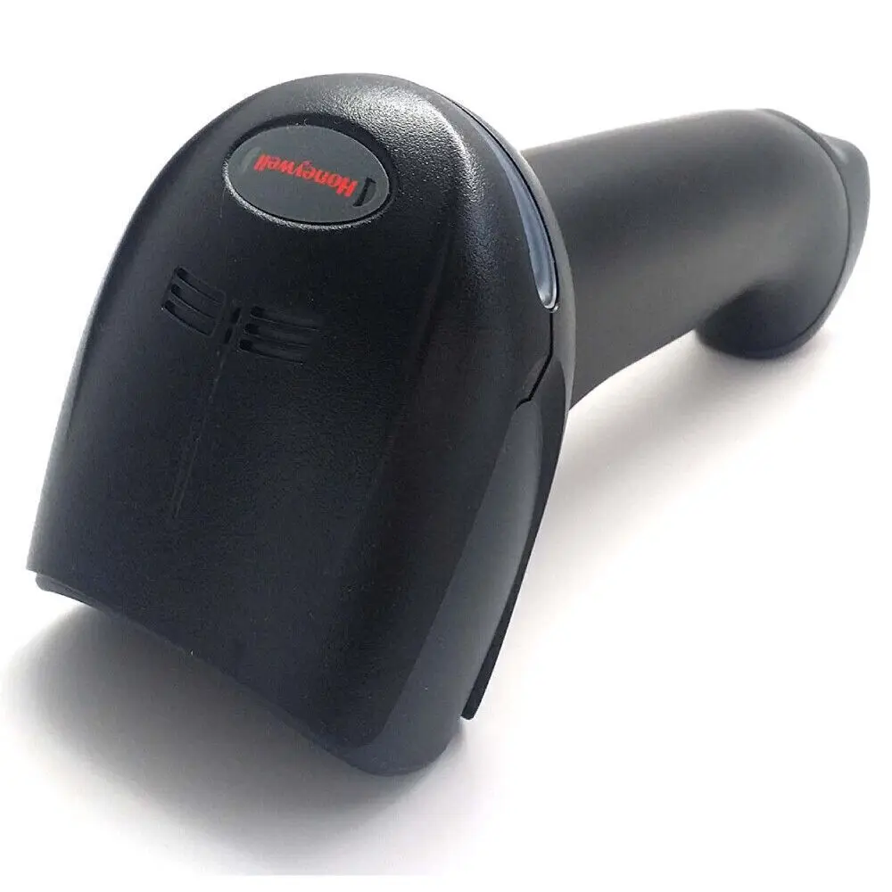 Schwarzer Honeywell Hand-Barcodescanner auf Weiß