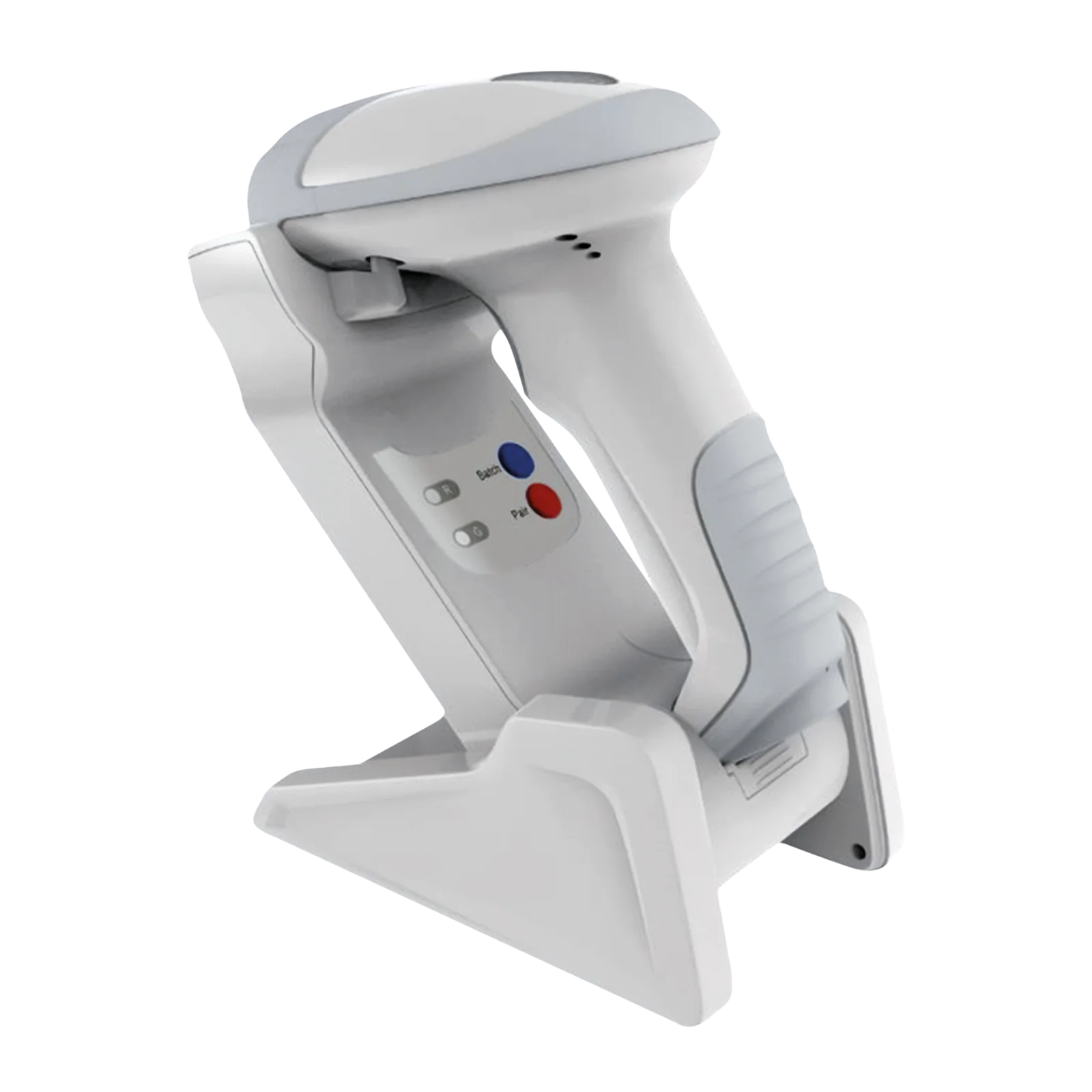 Grauer Funk Barcode Scanner in Ladestation