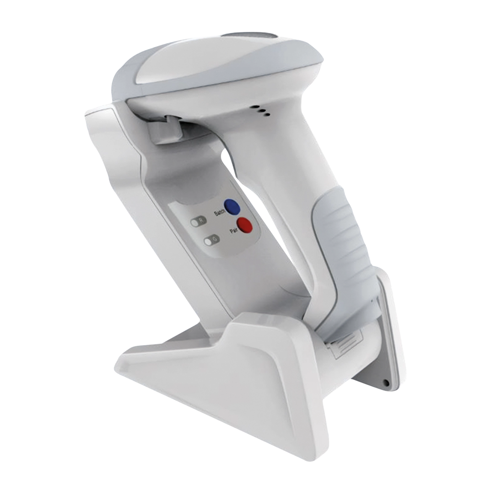 Grauer Funk Barcode Scanner in Ladestation