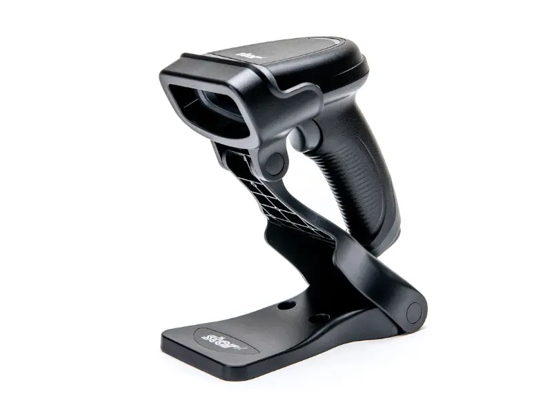 Schwarzer ergonomischer Hand-Barcodescanner mit Halterung