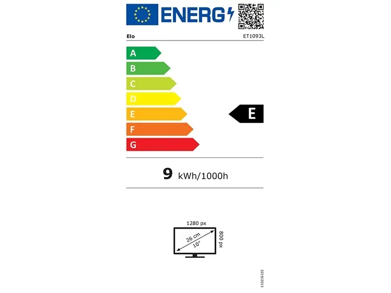 Energieeffizienzlabel für 10 Zoll Monitor, Klasse E, 9 kWh